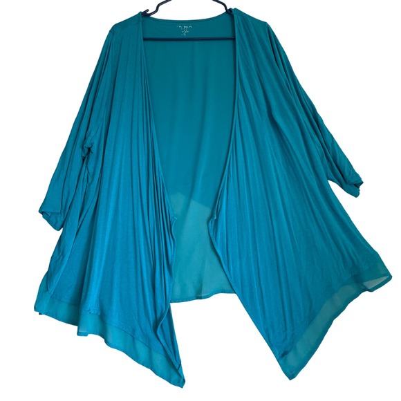 Lane Bryant Sweaters - Lane‎ Bryant Teal Blue Sheer Trim Duster Cardigan Flowy Draped Fits 1XL-2XL